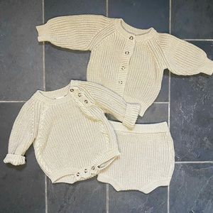 Knit Cardigan Bloomer Set - Khaki